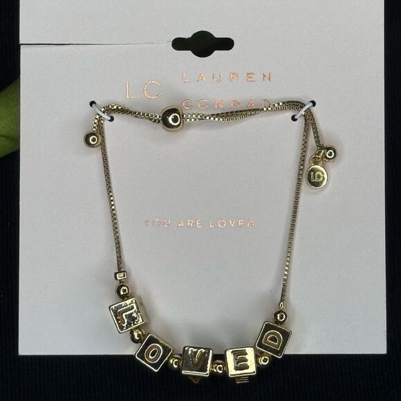Lauren Conrad Gold Tone Beaded Bracelet with “Loved” in Gold Beads Slide Closure - Picture 3 of 4